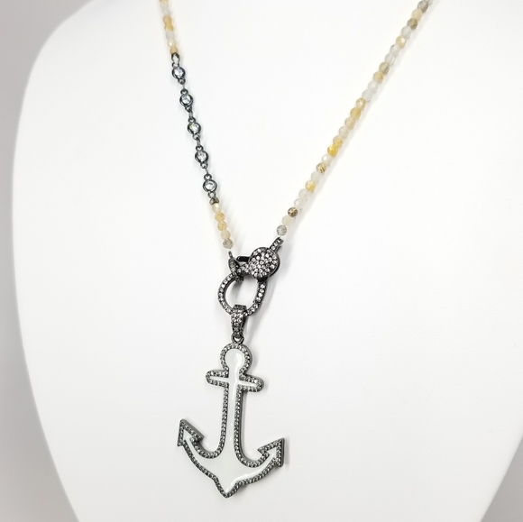 NEW White Enamel Anchor Charm Pave CZ Necklace NWT - Picture 4 of 8